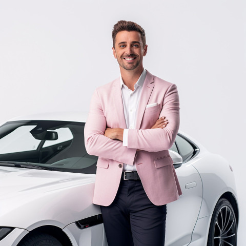 Friendly smiling handsome man automotive marketing manager at work on white background Friendly smiling handsome man automotive marketing manager at work on white background