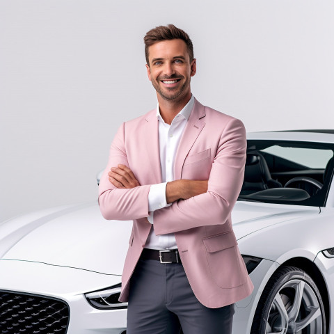 Friendly smiling handsome man automotive marketing manager at work on white background Friendly smiling handsome man automotive marketing manager at work on white background
