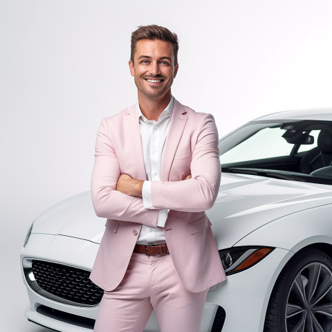 Friendly smiling handsome man automotive marketing manager at work on white background Friendly smiling handsome man automotive marketing manager at work on white background
