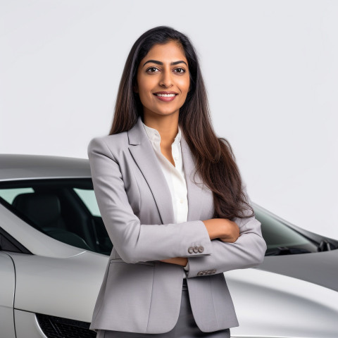 Friendly smiling beautiful indian woman automotive legal counsel at work on white background Friendly smiling beautiful indian woman automotive legal counsel at work on white background
