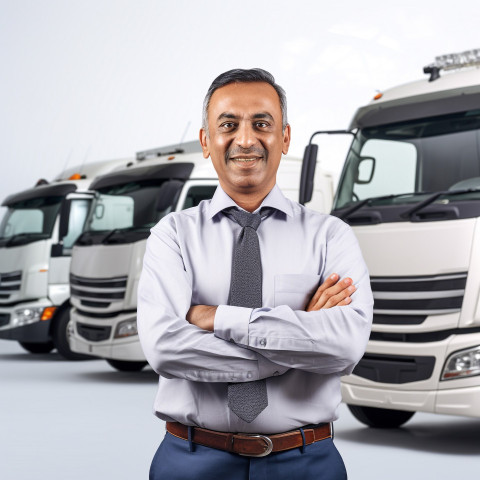 Friendly smiling handsome indian man automotive fleet manager at work on white background Friendly smiling handsome indian man automotive fleet manager at work on white background