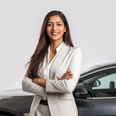 Friendly smiling beautiful indian woman automotive legal counsel at work on white background Friendly smiling beautiful indian woman automotive legal counsel at work on white background