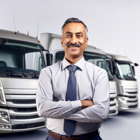 Friendly smiling handsome indian man automotive fleet manager at work on white background Friendly smiling handsome indian man automotive fleet manager at work on white background