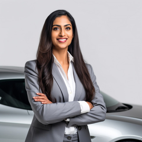Friendly smiling beautiful indian woman automotive legal counsel at work on white background Friendly smiling beautiful indian woman automotive legal counsel at work on white background