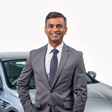 Friendly smiling handsome indian man automotive sales representative at work on white background Friendly smiling handsome indian man automotive sales representative at work on white background