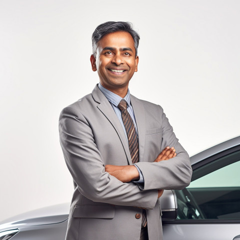 Friendly smiling handsome indian man automotive human resources manager at work on white background Friendly smiling handsome indian man automotive human resources manager at work on white background