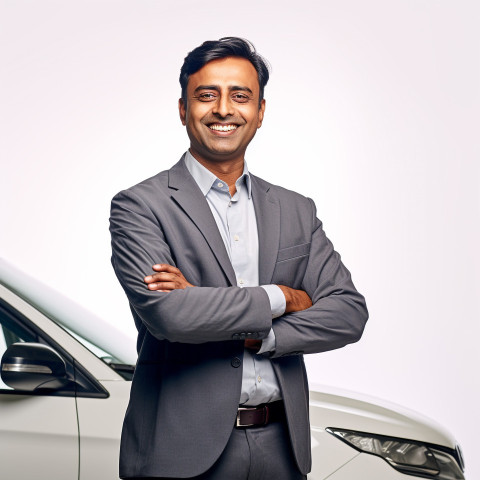 Friendly smiling handsome indian man automotive human resources manager at work on white background Friendly smiling handsome indian man automotive human resources manager at work on white background