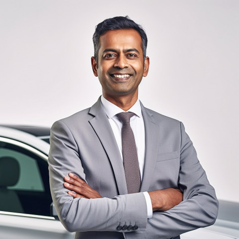 Friendly smiling handsome indian man automotive human resources manager at work on white background Friendly smiling handsome indian man automotive human resources manager at work on white background