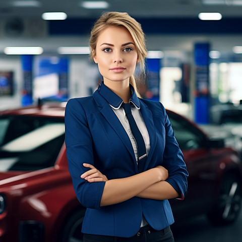 Confident beautiful woman automotive customer service representatives at work on blured background Confident beautiful woman automotive customer service representatives at work on blured background