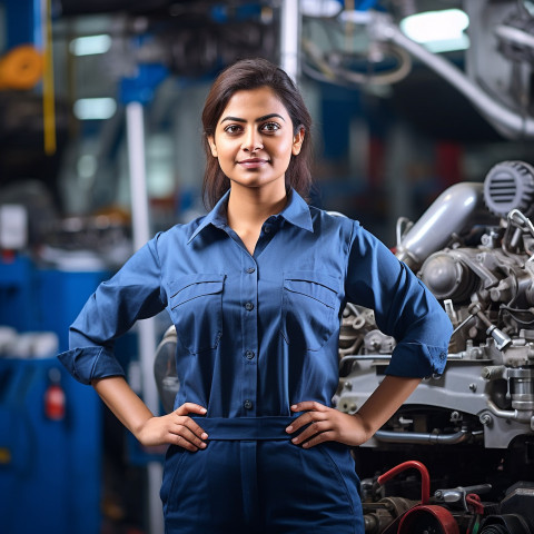 Confident beautiful indian woman automotive service manager at work on blured background Confident beautiful indian woman automotive service manager at work on blured background