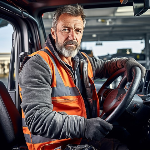 Confident handsome man automotive driver at work on blured background Confident handsome man automotive driver at work on blured background