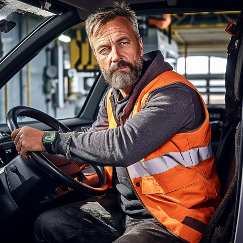 Confident handsome man automotive driver at work on blured background Confident handsome man automotive driver at work on blured background