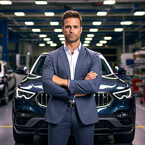 Confident handsome man automotive human resources manager at work on blured background Confident handsome man automotive human resources manager at work on blured background