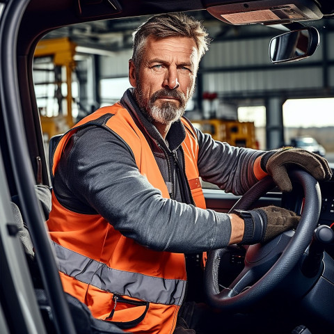 Confident handsome man automotive driver at work on blured background Confident handsome man automotive driver at work on blured background