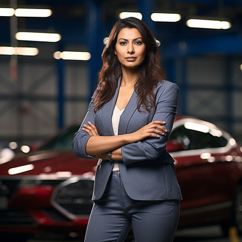 Confident beautiful indian woman automotive marketing manager at work on blured background Confident beautiful indian woman automotive marketing manager at work on blured background