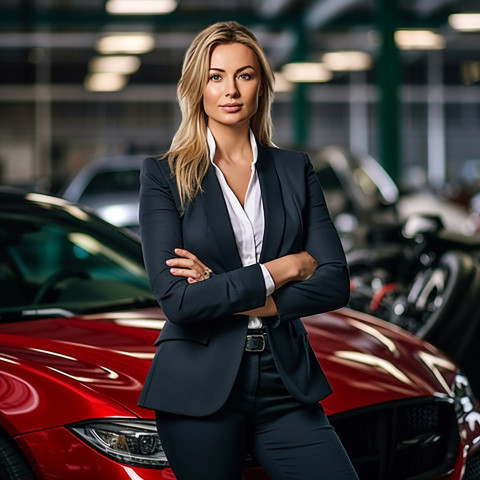 Confident beautiful woman automotive legal counsel at work on blured background Confident beautiful woman automotive legal counsel at work on blured background