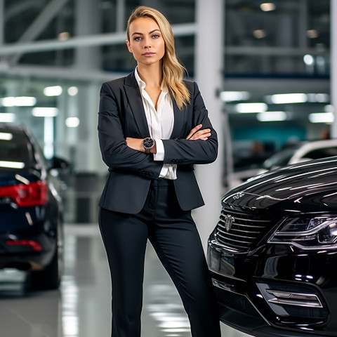 Confident beautiful woman automotive legal counsel at work on blured background Confident beautiful woman automotive legal counsel at work on blured background