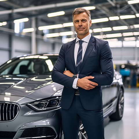 Confident handsome man automotive general manager at work on blured background Confident handsome man automotive general manager at work on blured background