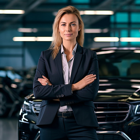 Confident beautiful woman automotive general manager at work on blured background Confident beautiful woman automotive general manager at work on blured background