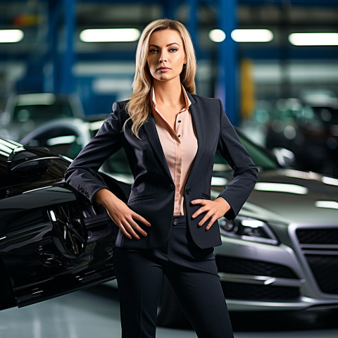 Confident beautiful woman automotive legal counsel at work on blured background Confident beautiful woman automotive legal counsel at work on blured background