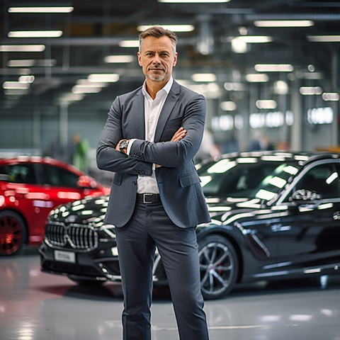 Confident handsome man automotive general manager at work on blured background Confident handsome man automotive general manager at work on blured background