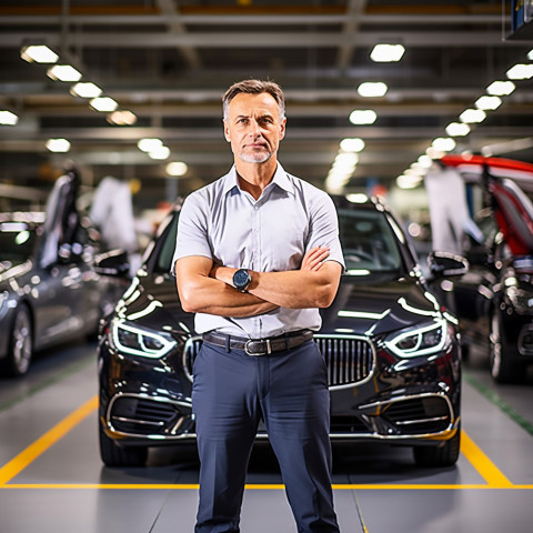 Confident handsome man automotive general manager at work on blured background Confident handsome man automotive general manager at work on blured background