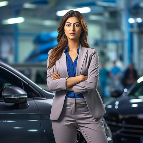 Confident beautiful indian woman automotive finance manager at work on blured background Confident beautiful indian woman automotive finance manager at work on blured background