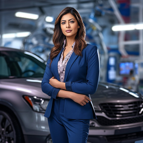 Confident beautiful indian woman automotive finance manager at work on blured background Confident beautiful indian woman automotive finance manager at work on blured background
