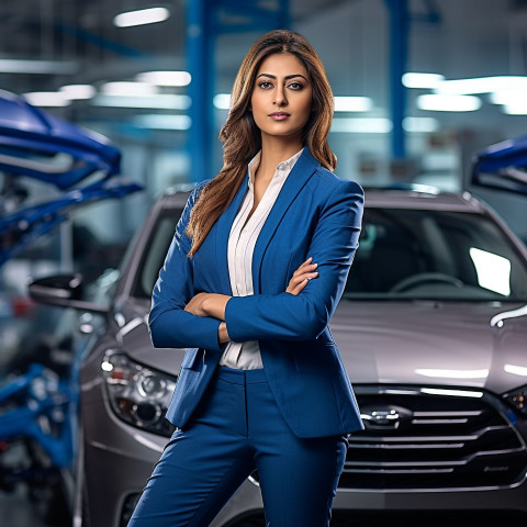 Confident beautiful indian woman automotive finance manager at work on blured background Confident beautiful indian woman automotive finance manager at work on blured background