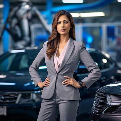 Confident beautiful indian woman automotive finance manager at work on blured background Confident beautiful indian woman automotive finance manager at work on blured background