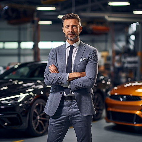 Confident handsome man automotive finance manager at work on blured background Confident handsome man automotive finance manager at work on blured background