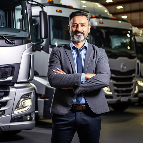 Confident handsome indian man automotive fleet manager at work on blured background Confident handsome indian man automotive fleet manager at work on blured background