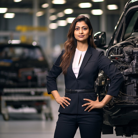 Confident beautiful indian woman automotive accountant at work on blured background Confident beautiful indian woman automotive accountant at work on blured background