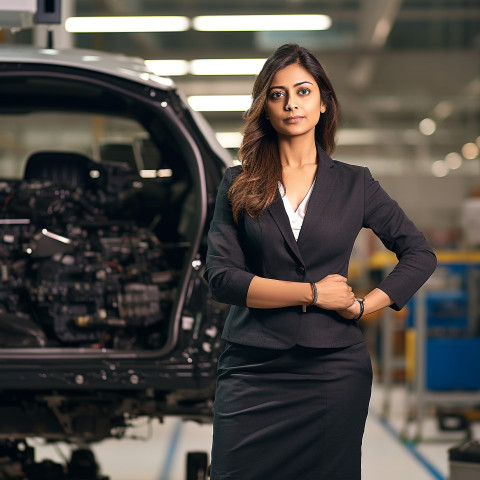 Confident beautiful indian woman automotive accountant at work on blured background Confident beautiful indian woman automotive accountant at work on blured background