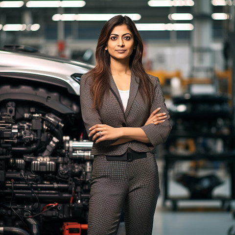 Confident beautiful indian woman automotive accountant at work on blured background Confident beautiful indian woman automotive accountant at work on blured background