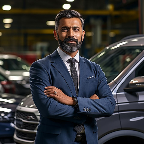 Confident handsome indian man automotive human resources manager at work on blured background Confident handsome indian man automotive human resources manager at work on blured background
