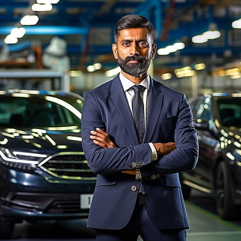 Confident handsome indian man automotive human resources manager at work on blured background Confident handsome indian man automotive human resources manager at work on blured background