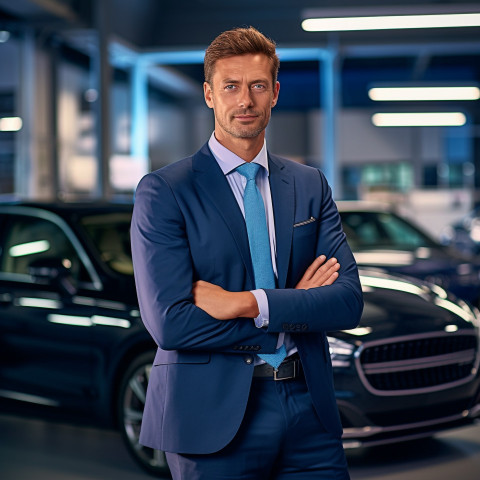 Confident handsome man automotive sales manager at work on blured background Confident handsome man automotive sales manager at work on blured background