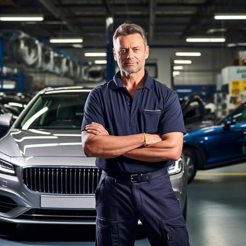 Confident handsome man automotive fleet manager at work on blured background Confident handsome man automotive fleet manager at work on blured background