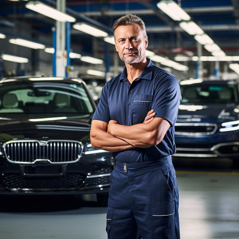 Confident handsome man automotive fleet manager at work on blured background Confident handsome man automotive fleet manager at work on blured background