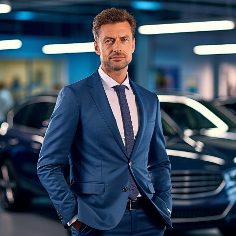 Confident handsome man automotive sales manager at work on blured background Confident handsome man automotive sales manager at work on blured background