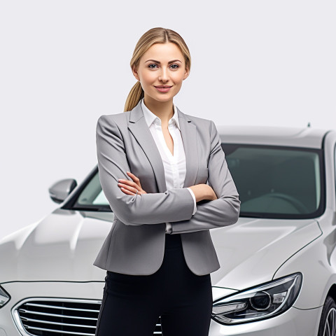 Confident beautiful woman automotive customer service representatives at work on isolated white background Confident beautiful woman automotive customer service representatives at work on isolated white background