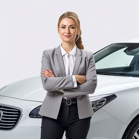 Confident beautiful woman automotive customer service representatives at work on isolated white background Confident beautiful woman automotive customer service representatives at work on isolated white background