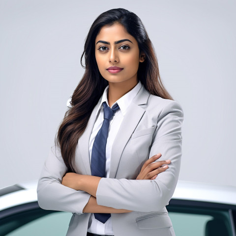 Confident beautiful indian woman automotive customer service representatives at work on isolated white background Confident beautiful indian woman automotive customer service representatives at work on isolated white background