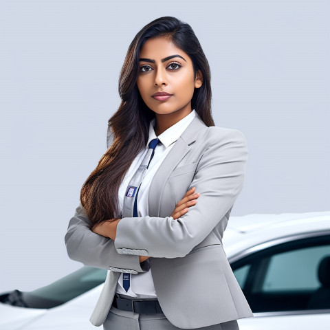 Confident beautiful indian woman automotive customer service representatives at work on isolated white background Confident beautiful indian woman automotive customer service representatives at work on isolated white background