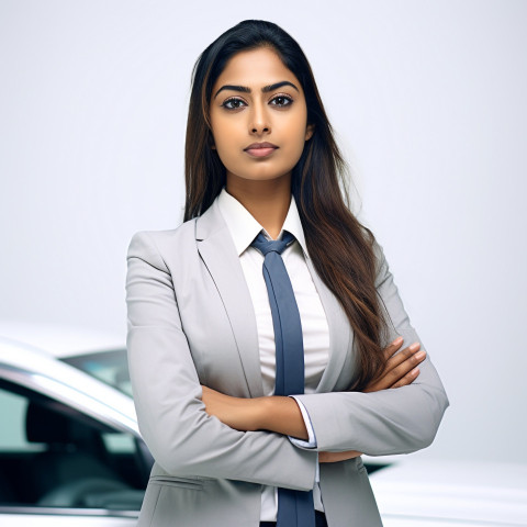 Confident beautiful indian woman automotive customer service representatives at work on isolated white background Confident beautiful indian woman automotive customer service representatives at work on isolated white background