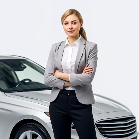 Confident beautiful woman automotive customer service representatives at work on isolated white background Confident beautiful woman automotive customer service representatives at work on isolated white background