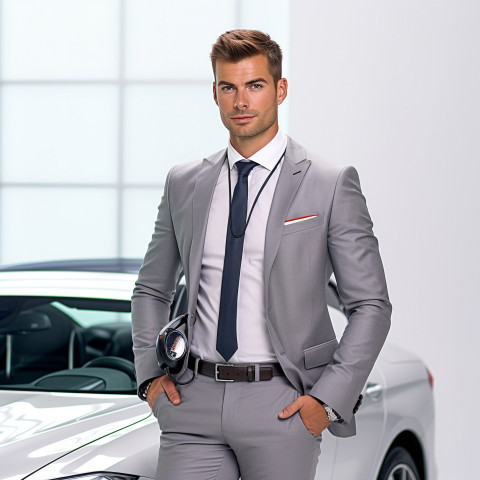 Confident handsome man automotive customer service representatives at work on white background Confident handsome man automotive customer service representatives at work on white background