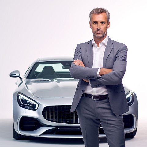 Confident handsome man automotive general manager at work on white background Confident handsome man automotive general manager at work on white background