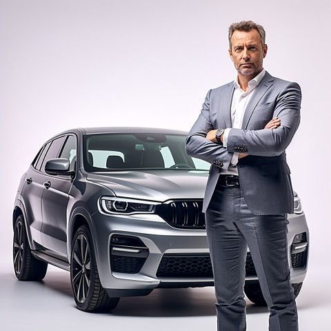Confident handsome man automotive general manager at work on white background Confident handsome man automotive general manager at work on white background